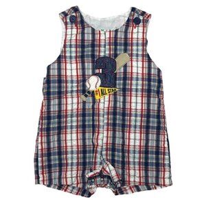 Samara Baseball Jon Jon Boys Red White Blue Plaid Sleeveless Embroidered Sz 24M
